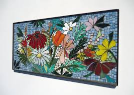 Luz Azul Floral Mosaico Pared Pedazo Al Aire Libre Patio Interior Bano Cocina Vidrieras Edredon Mosais Alivio Flor Mosaic Tile Art Mosaic Flowers Floral Mosaic