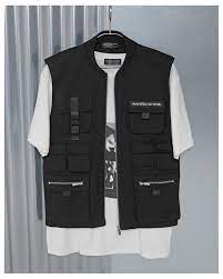 Cargo Military Vest Jacket Black Military Vest Outfit Men Cargo Vest With Hardware Detail Regular Fit In 2021 Vest Outfits Vest Outfits Men Military Vest Outfit
