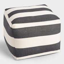 Black And White Striped Outdoor Ottoman Add Stylish Extra Seating Indoors Or Outdoors With Our Bold Black And White Striped Pouf Outdoor Pouf Trending Decor Outdoor Cushions And Pillows
