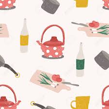 Bring your own treats in hefty earthchoice containers or keep the entrée warm for all with a sterno chafing dish wire rack. Seamless Pattern With Colorful Kitchen Utensils Cookware Tools For Food Processing Meals Preparation Or Home Cooking On White Background Vector Illustration For Wallpaper Textile Print Backdrop Royalty Free Cliparts Vectors And Stock