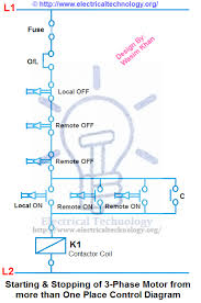 Starting Stopping Of 3 Phase Motor From More Than One Electrical Circuit Diagram Electronic Engineering Electrical Engineering