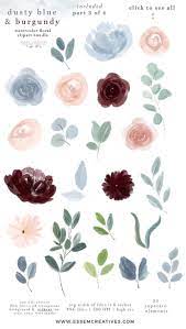 Dusty Blue Burgundy Watercolor Flowers Clipart Fall Floral Border Graphics Clipart Png Vintage Rustic Wedding Invitation Logo Scrapbooking Watercolor Flowers Floral Watercolor Wedding Invitations Logo