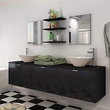 Vidaxl 10tlg Badmobel Set Waschbecken Wasserhahn Waschtisch Badezimmer Spiegel Amazon De Kuche Haush Waschbecken Badezimmer Grundriss Schwarzes Badezimmer