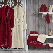 طقم أرواب استحمام نايس كريمي و عنابي عدد القطع 14 fashion robe