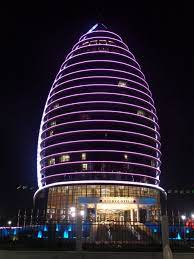 Hotel In Purple Light Ashkabad Photo Taken By Sandy Robert Exterior Lighting Design Light Architecture Facade Lighting