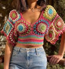 Colorful Crochet Croptopcrop Topcrochet Festival Top Summer Etsy India Crochet Festival Crochet Festival Top Crochet Fashion