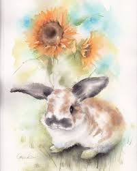 etsuko noda on instagram 初めてうさぎ君の似顔絵のご依頼を頂きました お空の仔になってしまい悲しみが和らぎません 背景に思いでのあるひまわり を入れてください とリクエストを頂きました painting art animals