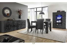 Meuble design italien salle de bain. Lovely Laque Gris Sejour Salle A Manger Design L Ensemble Avec La Vitrine Le Buffet 4 Portes La Table Repas Les 4 Chaises Lignemeuble Com