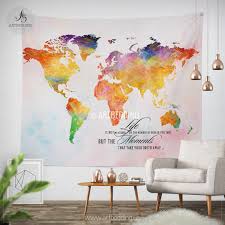 Best wall paints for hippie room. Boho World Map Tapestry Watercolor Life Quote Wall Tapestry Inspirational Quote Wall Decor Boho Chic Decor Artbedding
