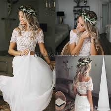 Weitere ideen zu hochzeitskleid, hochzeit, boho hochzeitskleid. Grosshandel Modest Zweiteilige Brautkleider Boho Crop Top Spitze Bateau Neckline Chiffon Land Hochzeitskleid Kurzarm Button Zuruck Billig Brautkleid Von Bridalstore 68 65 Auf De Dhgate Com Dhgate