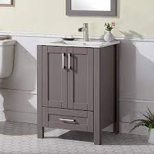 Featuring a white quartz top and sturdy body, this thomasville sink vanity is the ideal choice for those who seek a functional and polished model. Buy Engelch Modern Small Bathroom Vanity 24 Inch 2 Doors Grey Bathroom Cabinet Set With Sink Combo Wood Storage Cabinet With Single Hole Undermount Ceramic Sink Online In Indonesia B08xwh4z97