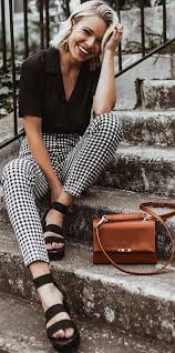 Black And White Gingham Pants Plaid Reputation Black And White Gingham High Waisted Pants Summer Work Outfits Fashion Black Button Up Shirt