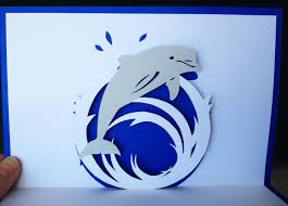 Jumping Dolphin Pop Up Card Template From Cahier De Kirigami No 2 Pop Up Card Templates Card Art Diy Cards Templates