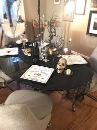 Black, red, and gold halloween centerpiece. My Halloween Table Halloween