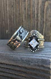 Silver Dust Western Wedding Rings White Topaz Engagement Ring Bridal Jewelry Sets