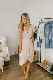 Everly High Low Wrap Midi Dress Natural Pink Pink Dress Casual Midi Bridesmaid Dress Womens Wrap Dress