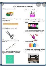 Kagamitan sa pananahi medida bago gupitin ang telang tatahiin dapat ay sukatin muna ito gamit ang medida upang maging akma ang sukat nito. Tukuyin Ang Mga Pangalan Ng Mga Kagamitan Sa Pananahi Isulat Sa Patlang Ang Tamangsagot Brainly Ph