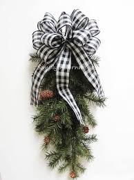 Black And White Plaid Christmas Wreath Black White Buffalo Plaid Wreath Bow Black White Christmas Swag Bow Christmas Wreath Bows Buffalo Plaid Christmas Christmas Wreaths