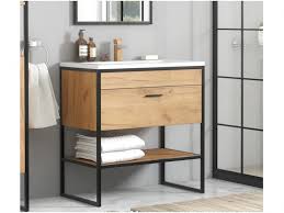 For some, the bath vanities are the focal point of the bathroom. Industrial Bathroom 80cm Vanity Sink Cabinet Unit Oak Black Metal Frame Loft Style White Sink Impact Furniture