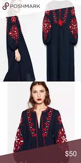 Flash Sale Zara Navy And Red Embroidered Dress Red Embroidered Dress Embroidered Dress Embroidered Dress Boho