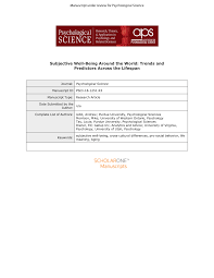 Pdf Subjective Well Being Around The World Trends And Predictors Across The Life Span