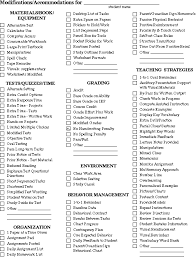 special education accommodations checklist kids teaching