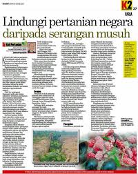 Apa yang penting, semua perlu sederap melaksanakan transformasi bidang pertanian dan industri makanan supaya sektor agromakanan menjadi lebih moden, dinamik dan kompetitif. Jabatan Pertanian Malaysia Lindungi Pertanian Negara Daripada Serangan Musuh Dalam Era Globalisasi Dan Perdagangan Antarabangsa Isu Serangan Musuh Dan Penyakit Tanaman Dari Luar Negara Perlu Diberi Perhatian Kerana Ia Boleh Menjejaskan