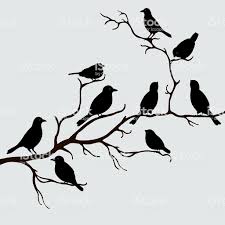cute black birds on a branch royalty free branch plant part stock vector black bird bird silhouette bird drawings