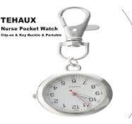 TEHAUX Clip on Watch, Doctor Brooch Small Fob Watch Quartz Keychain Casual  Pocket Hanging Clip Portable Nurse ES for Women (Silver)