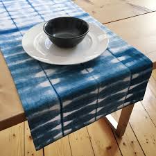 Indigo Dyed Shibori Table Runner Cotton Linen Machine Washable Blue Table Runner Indigo Shibori Table Runners