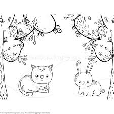 Cat And Bunny In The Park Coloring Pages Free Instant Download Coloring Coloringbook Coloringpages Animal Coloring Pages Free Coloring Pages Coloring Pages