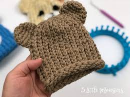 This ribbed brim beanie is worked in stockinette stitch (that's all knit stitches) for the. 5 Little Monsters Embellished Loom Knit Hats Baby Bears