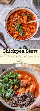 Thick and hot and full of flavorful spices, this soup is especially satisfying at the end of a winter's day. Chickpea Stew With Sweet Potatoes Quinoa Kale Klara S Life