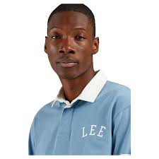 Lee Rugby Langarm-T-Shirt mit V-Ausschnitt Blau