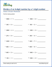 This worksheet is a supplementary third grade resource to help teachers, parents and children at home and in school. Grade 3 Division Worksheet Divide A Number By A 1 Digit Number K5 Learning