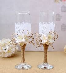 These Burlap And Lace Wedding Champagne Glasses Are The Perfect Addition To Your Count Rustic Wedding Glasses Wedding Champagne Glasses Bride And Groom Glasses