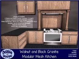 Voxtorp walnut kitchen cabinet series. Second Life Marketplace Dabble Dooya Walnut And Black Granite Modular Mesh Kitchen