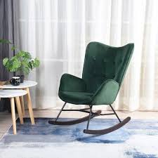 Upholstered rocking chairs are a comfortable take on a classic furniture piece! Brayden Studio Sultan Rocking Chair Fabric Green Velvet Rocking Chair Nursery Modern Rocking Chair Upholstered Rocking Chairs