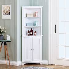 Product title winado bathroom cabinet free standing corner toilet. Spirich Tall Corner Cabinet With 2 Shutter Doors Free Standing Floor Cabinet White Walmart Com Walmart Com