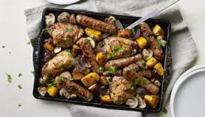 Sausage Chicken And Squash Traybake Recipe Recipe Baked Dinner Recipes Cumberland Sausage