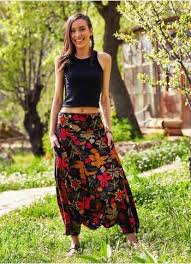 Salvar Pantolon P19siyahcicekli Bohem Pantolon Kadin Pantolonlari Pantolon