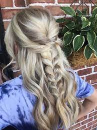 Half Up Half Down Hairstyle With A Chunky Braid Oktoberfest Hair Prom Hairstyles For Long Hair Long Hair Styles