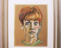 Cute Red Head Female Portrait Drawing, Original Ginger, Framed Mid-century  Wall Art Home Décor