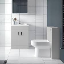 The use of soft grey marble in tiles and mosaic add the needed texture and interest make this small bathroom seem. Turin Modern Light Grey Sink Vanity Unit Toilet Package Victorian Plumbing Uk