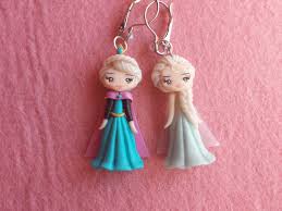 Earrings Elsa frozen in fimo, polymer clay