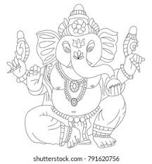 He is represented by his elephant head, big belly, and his mount is a little mouse. Coloring Book Page Lord Ganesha Vector Stock Vector Royalty Free 791620756