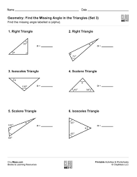 States that the ratio of the measurement of one angle of a triangle to the length of its opposite side is equal to the remaining two ratios of angle measure to opposite side; Geometry Find The Missing Angle In The Triangle Set 3 Childrens Educational Workbooks Books And Free Worksheets