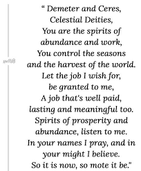Demeter Ceres Wiccan Chant Spell To Get Your Dream Job Recipe In 2020 Wiccan Chants Chants Job