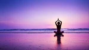 1920x1080 Yoga Wallpaper With Girl In A Purple Sunset At Beach Hd Wallpapers Yoga Images Yoga Background Yoga Pose Ideas