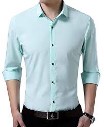 Kljr Men Solid Color Button Up Business Long Sleeve Casual
